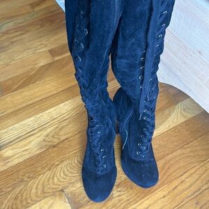 Thigh High Lace Up Heeled Boots